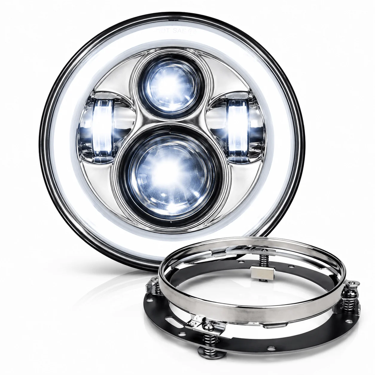 Eagle Lights 7" LED Headlight with LED Halo Ring for Harley-Davidson® and Indian® Motorcycles - Generation I / Chrome Kit - Image 11