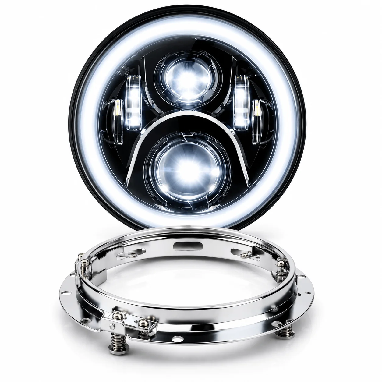 Eagle Lights 7" LED Headlight with LED Halo Ring for Harley-Davidson® and Indian® Motorcycles - Generation II / Black Kit - Image 9
