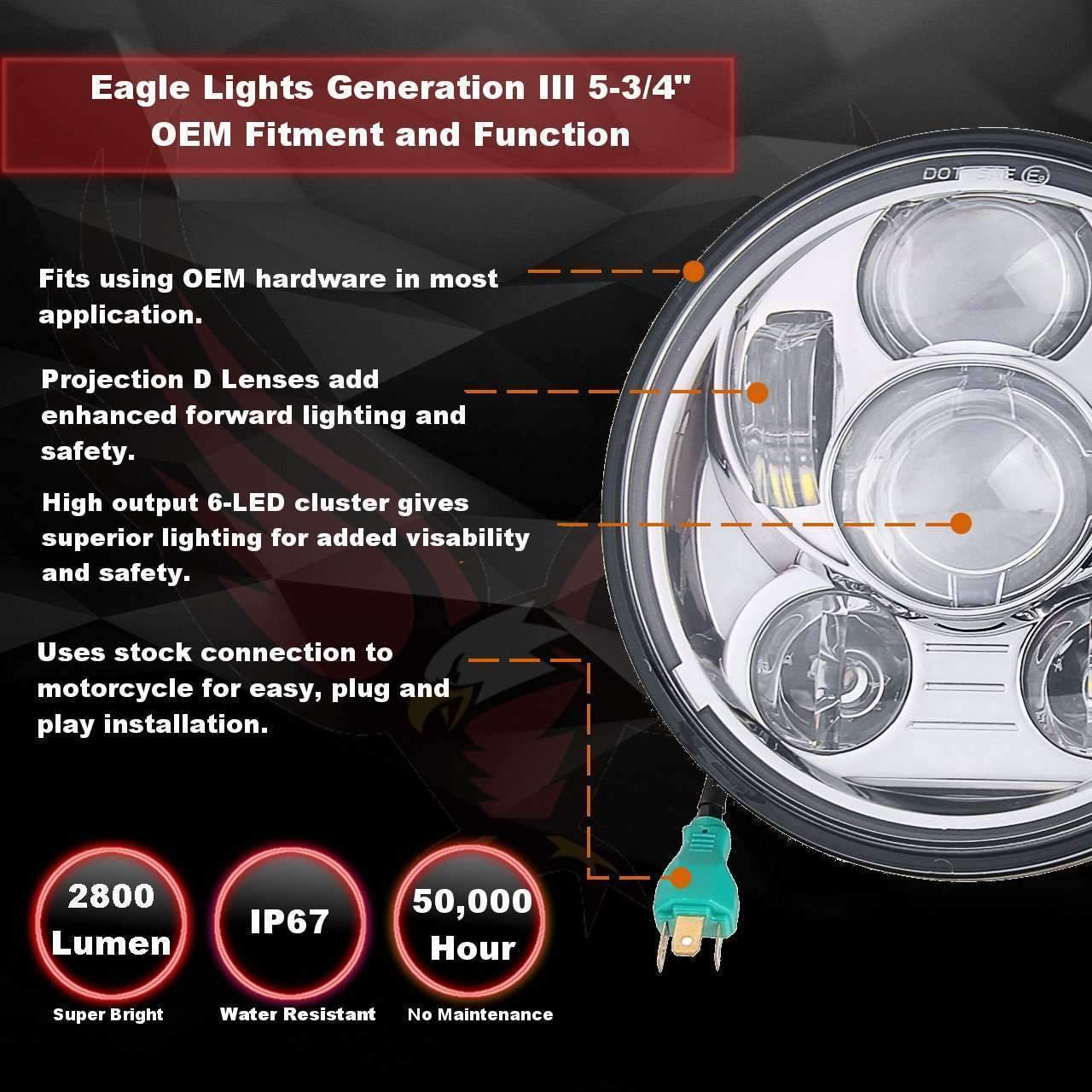Eagle Lights 5 3/4" Generation III LED Projection Headlight for 2016+ Triumph Street Twin, Bobber and Scrambler 1200XE / XC - Image 7