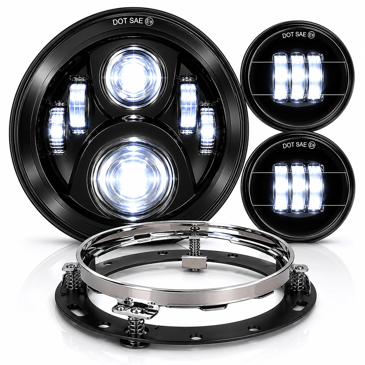 Eagle Lights 7" LED Headlight and 4.5" LED Passing Light Kit for Harley-Davidson and Indian - Generation II / Black - Image 25
