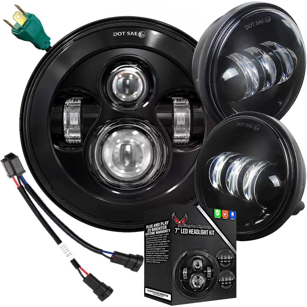 Eagle Lights 7" LED Headlight and 4.5" LED Passing Light Kit for Harley-Davidson and Indian Motorcycles - Generation I / Black - Image 15
