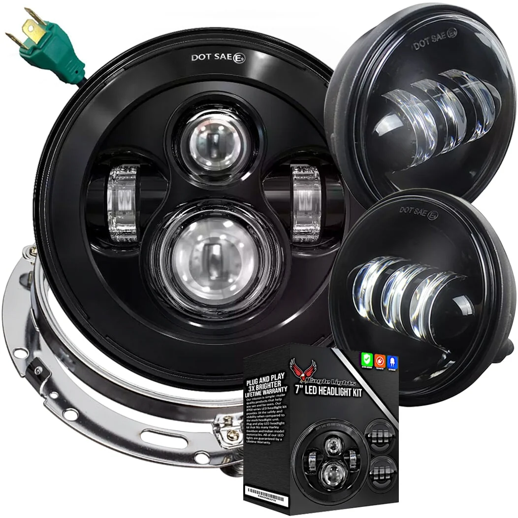 Eagle Lights 7" LED Headlight and 4.5" LED Passing Light Kit for Harley-Davidson and Indian Motorcycles - Generation I / Black - Image 16