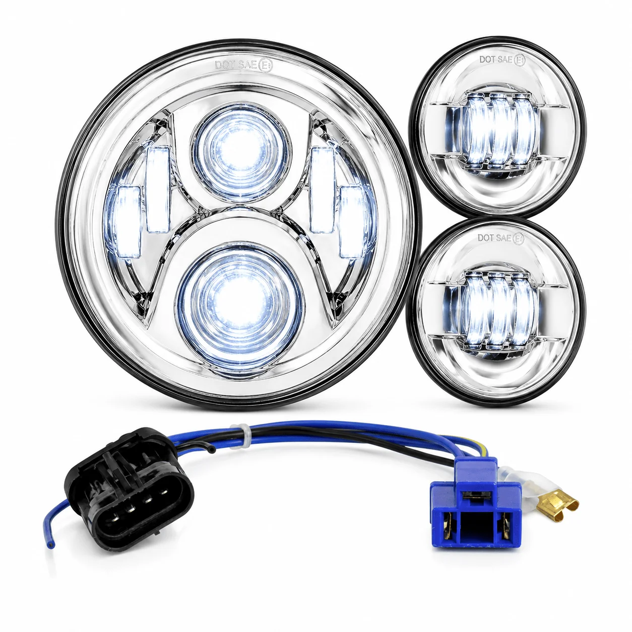 Eagle Lights 7" LED Headlight and 4.5" LED Passing Light Kit for Harley-Davidson and Indian Motorcycles - Generation II / Chrome - Image 12
