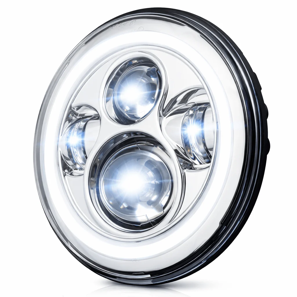 Eagle Lights 7" LED Headlight and 4.5" LED Passing Light Kit with Halo Rings for Harley-Davidson and Indian Motorcycles - Generation I / Chrome - Image 6