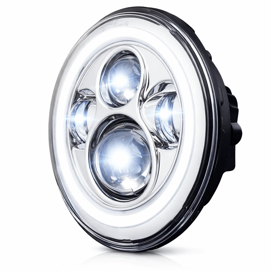 Eagle Lights 7" LED Headlight and 4.5" LED Passing Light Kit with Halo Rings for Harley-Davidson and Indian Motorcycles - Generation I / Chrome - Image 7
