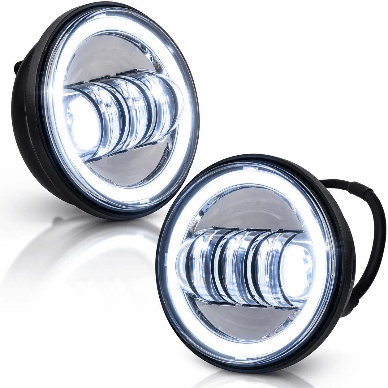 Eagle Lights 7" LED Headlight and 4.5" LED Passing Light Kit with Halo Rings for Harley-Davidson® & Indian® Motorcycles - Generation III / Chrome / Halo Ring - Image 10