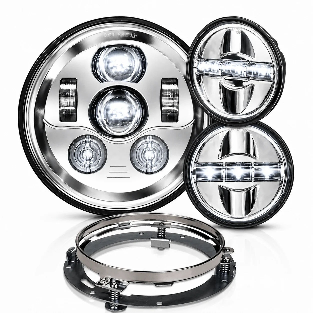 Eagle Lights 7" LED Headlight and 4.5" LED Passing Light Kit for Harley-Davidson® and Indian® Motorcycles - Generation III / Chrome - Image 17