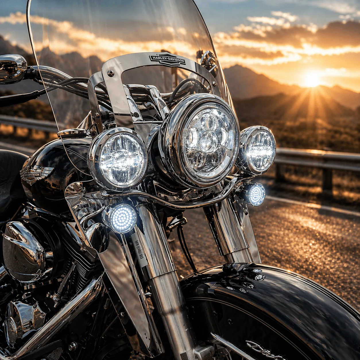 Eagle Lights 7" LED Headlight and 4.5" LED Passing Light Kit for Harley-Davidson® and Indian® Motorcycles - Generation III / Chrome - Image 2