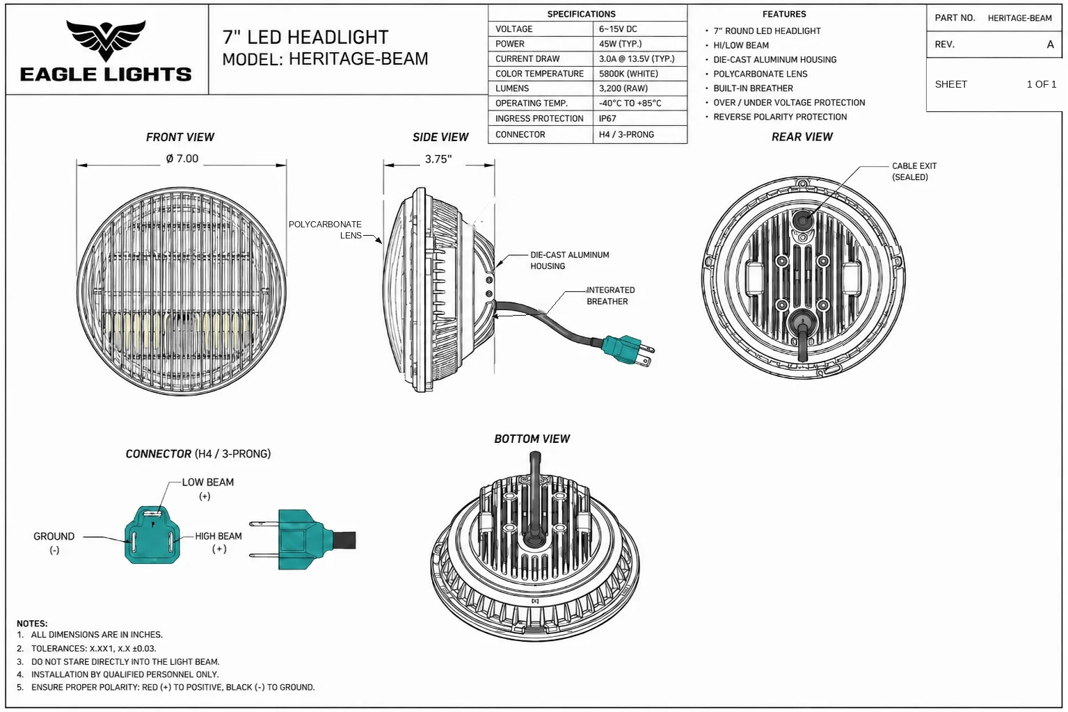 Eagle Lights Heritage Beam™ 7-Inch PAR56 H6024 Restomod LED Headlight for Motorcycles - Image 12