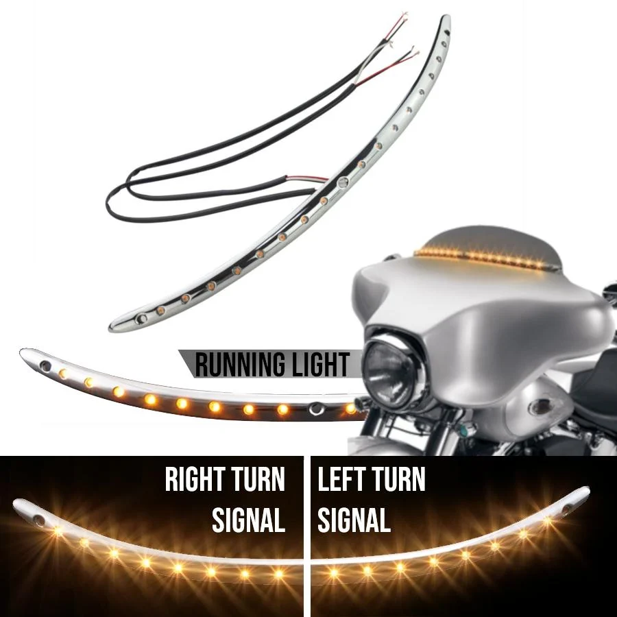 Eagle Lights Chrome Windshield Trim w/ Running Lights + Integrated Turn Signals - Harley-Davidson® Batwing Fairing 2014-2020 Street Glide Electra Glide