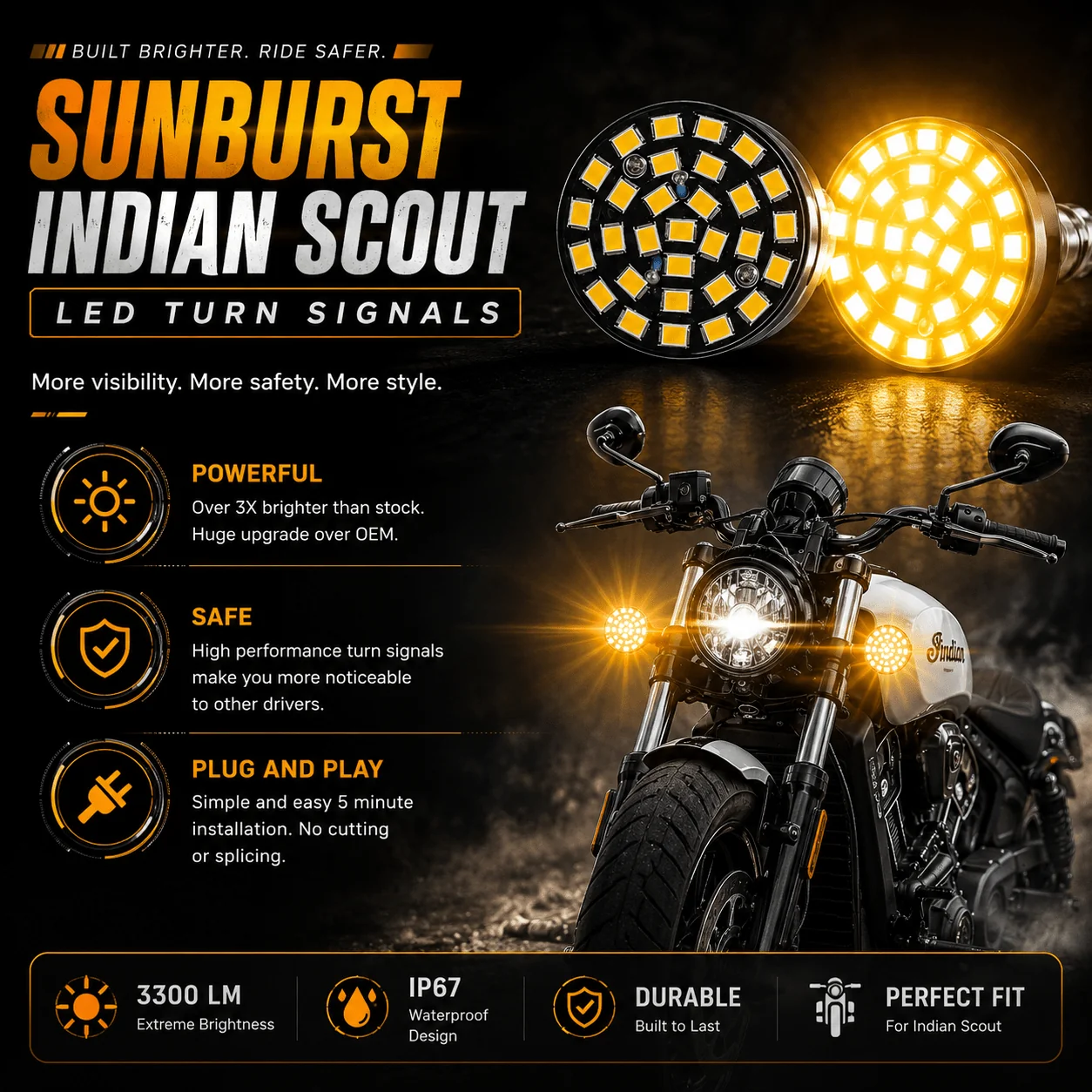 Indian® Scout SUNBURST LED Turn Signals - Pair - Image 7